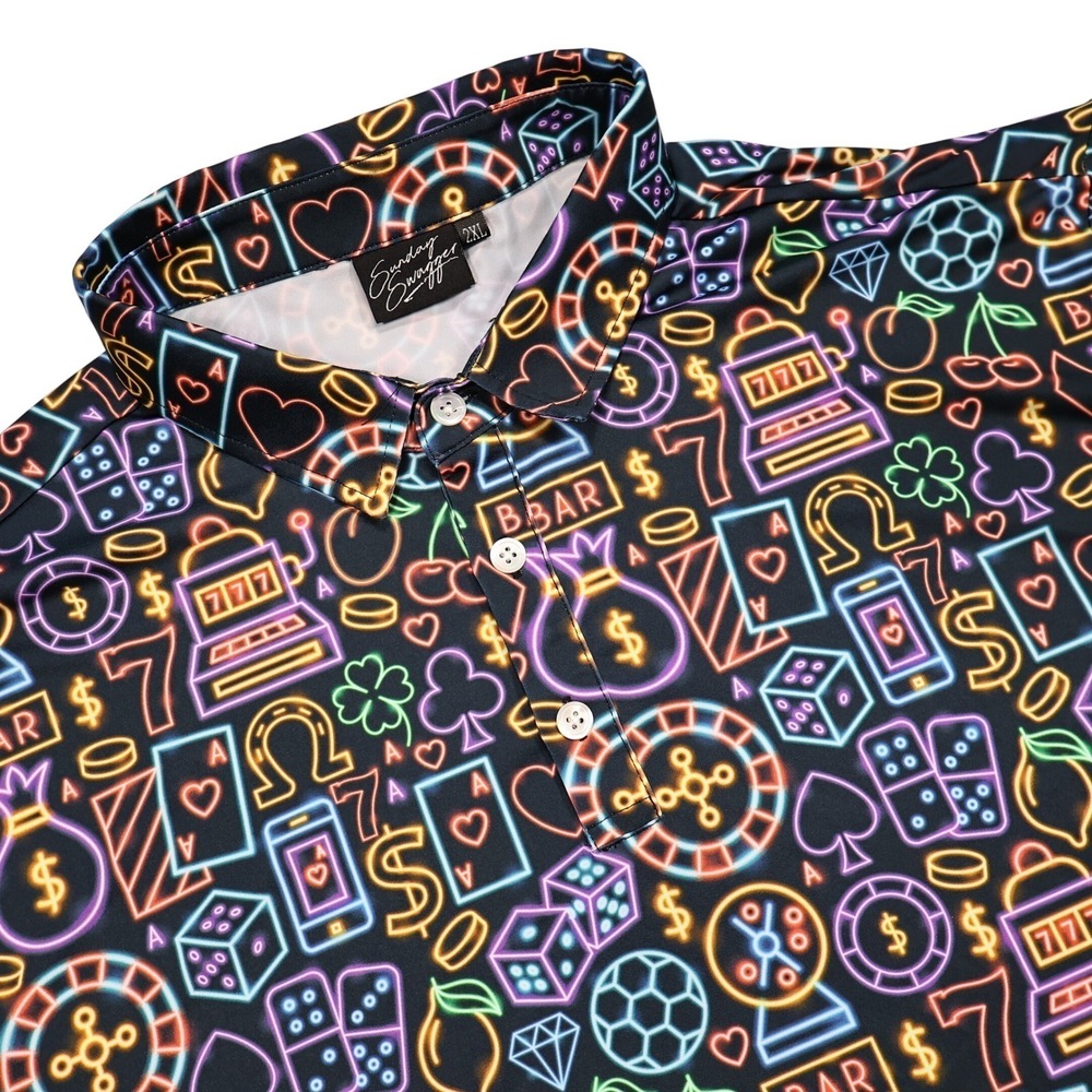SUNDAY SWAGGER Men's 2XL Black Neon Performance Short Sleeve Golf Polo Shirt